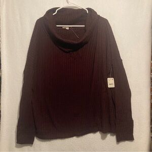 Free People Small Juicy Long Sleeve Date Night Wine Waffle Knit Cowl Neck